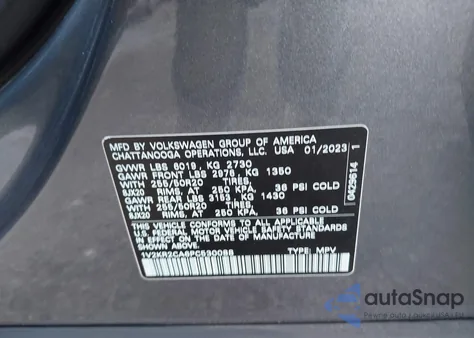 2023 Volkswagen Atlas 3.6L V6 Se W/Technology z USA, uszkodzony, nr VIN 1V2KR2CA6PC530088